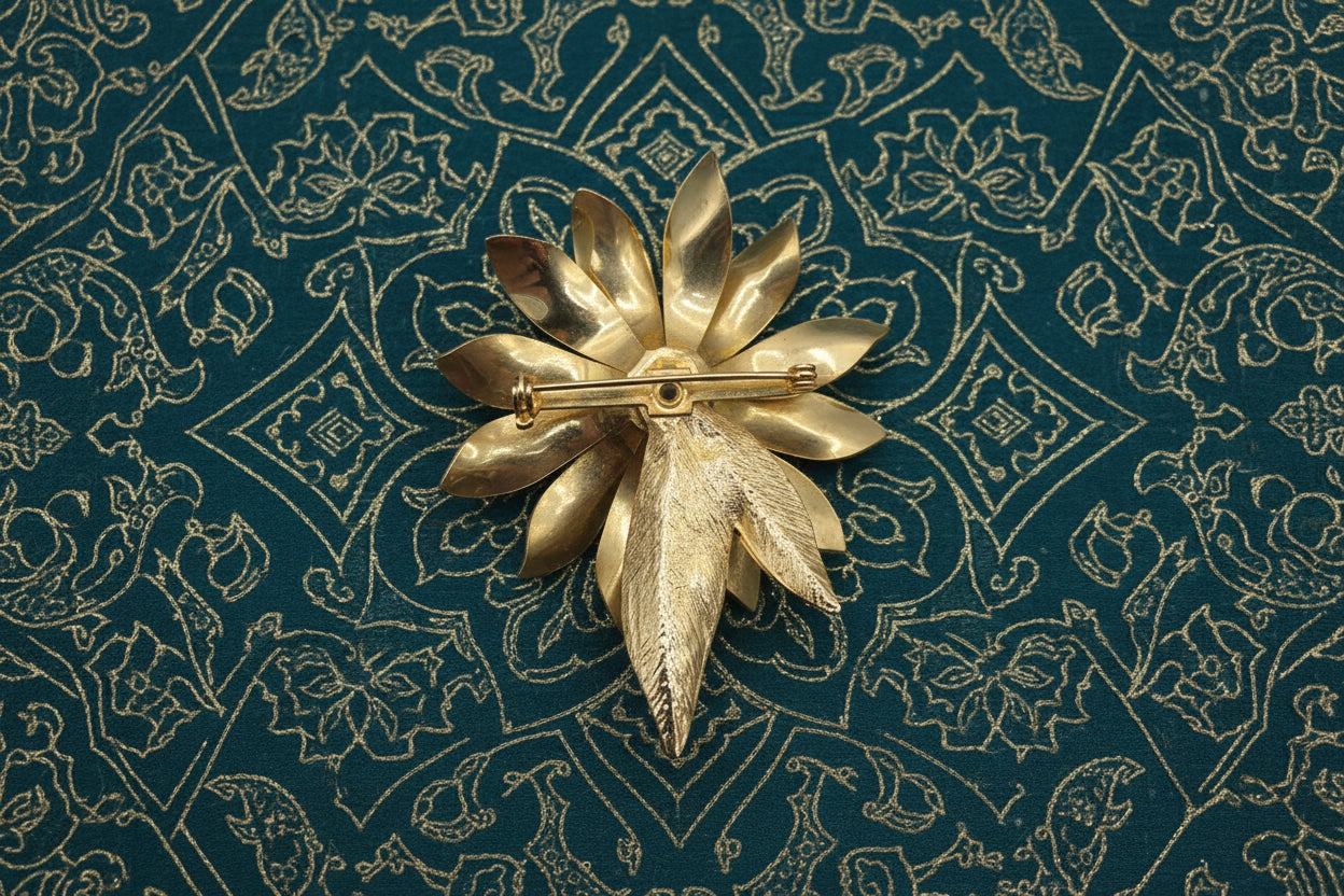 Vintage metal flower greens yellows 1960's brooch