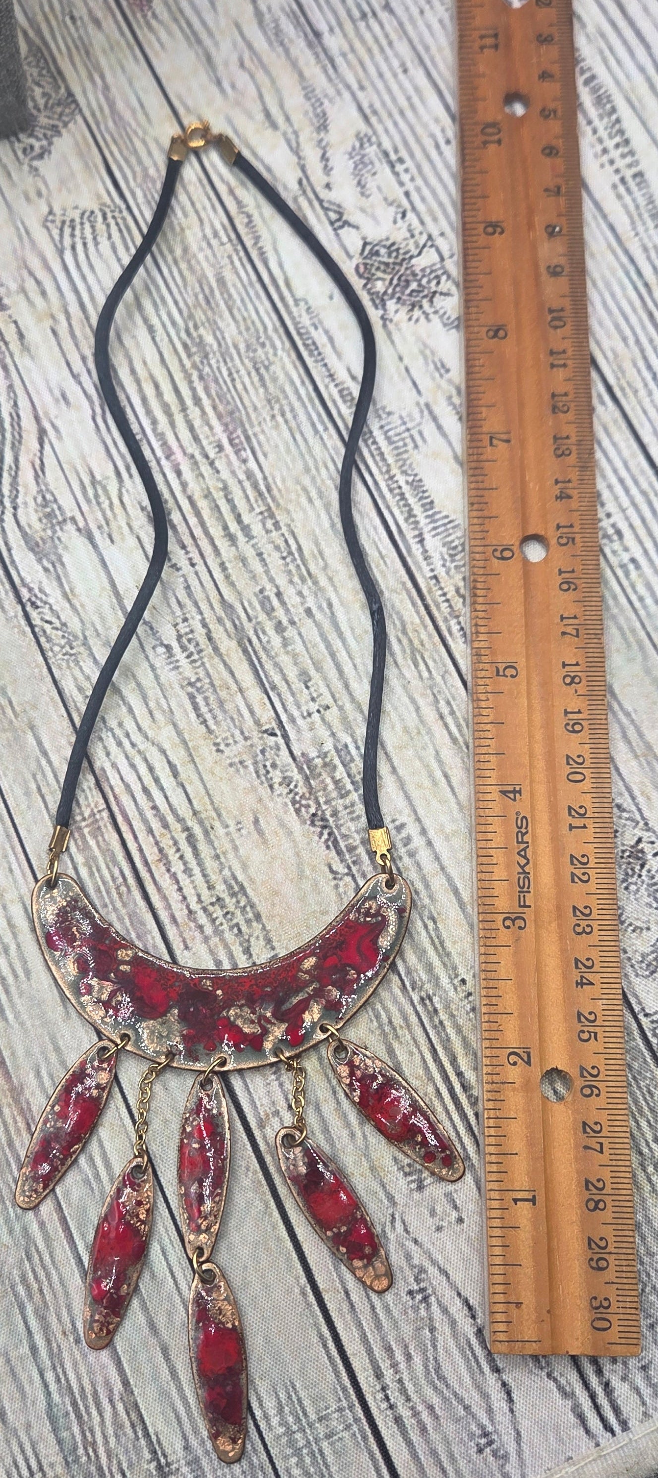 Vintage Enamel Red Bohemian Necklace