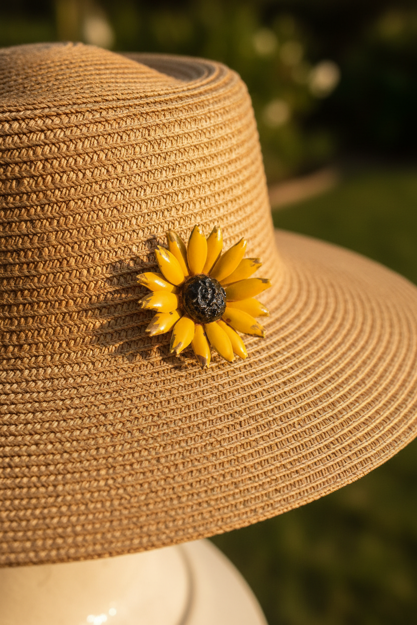 1960s Vintage Enamel Small Sunflower Metal Brooch
