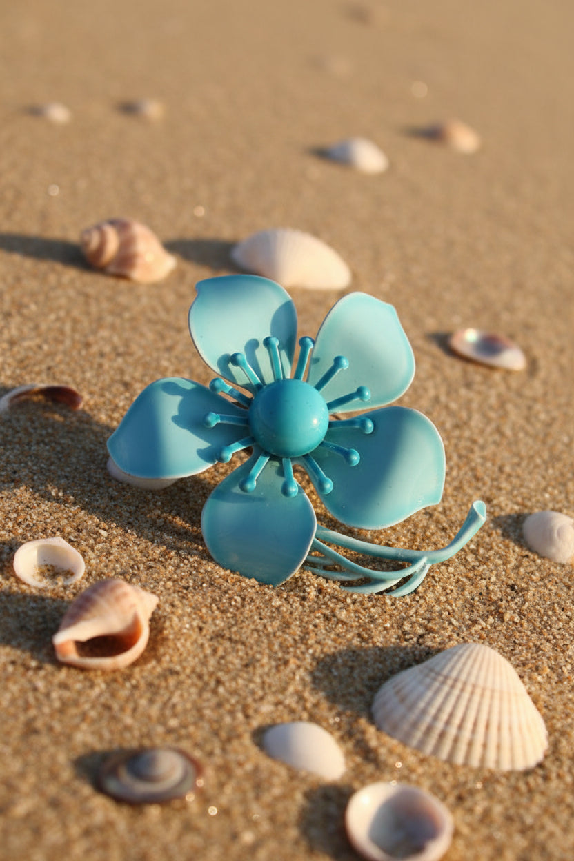 Vintage light blue metal flower 1960's