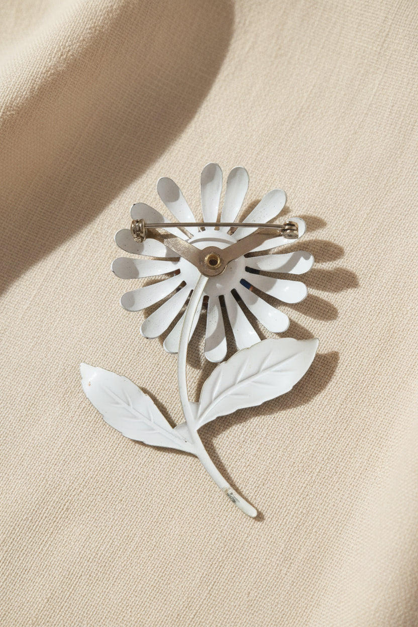 Vintage 1960s Blue Daisy Metal Brooch