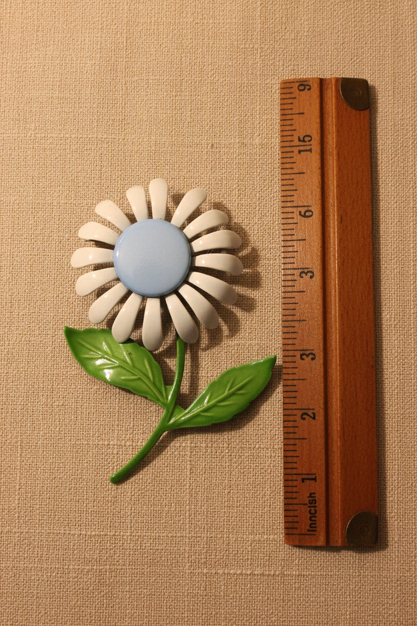 Vintage 1960s Blue Daisy Metal Brooch