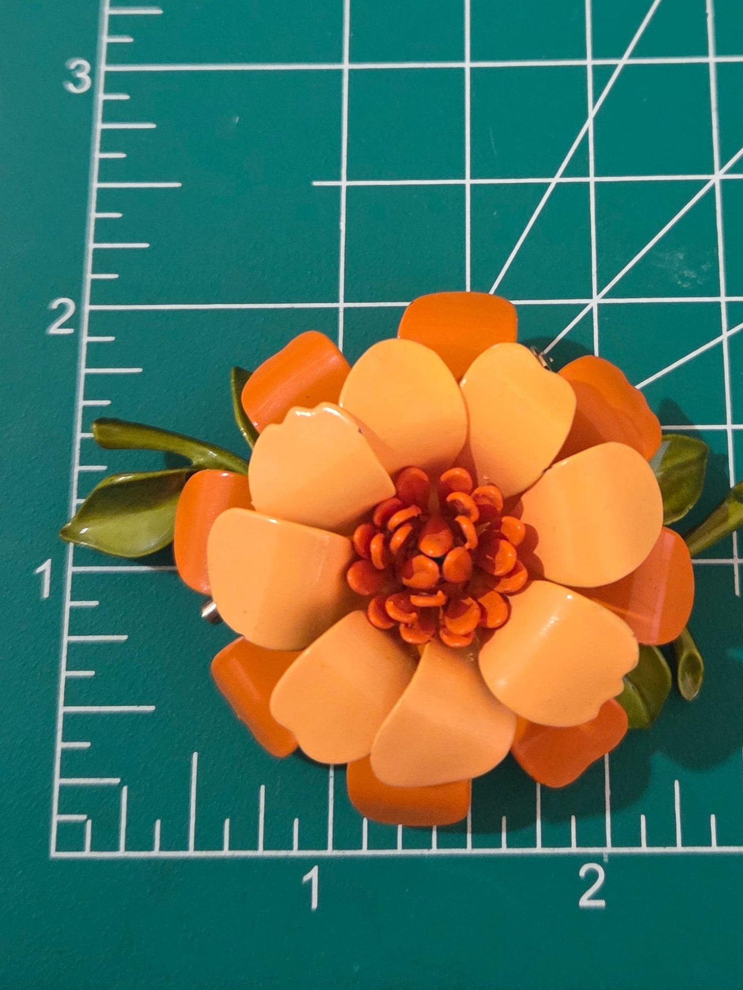 Vintage 1960s Bright Orange Metal Flower Brooch