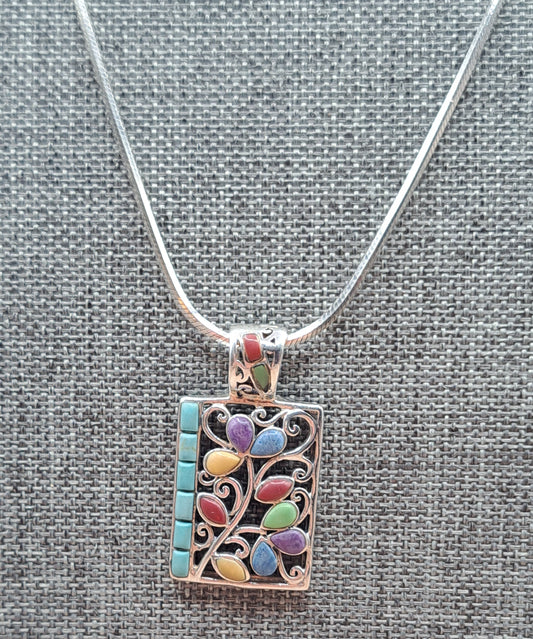 Vintage Sterling Silver Colored Stones with Chain Floral pattern