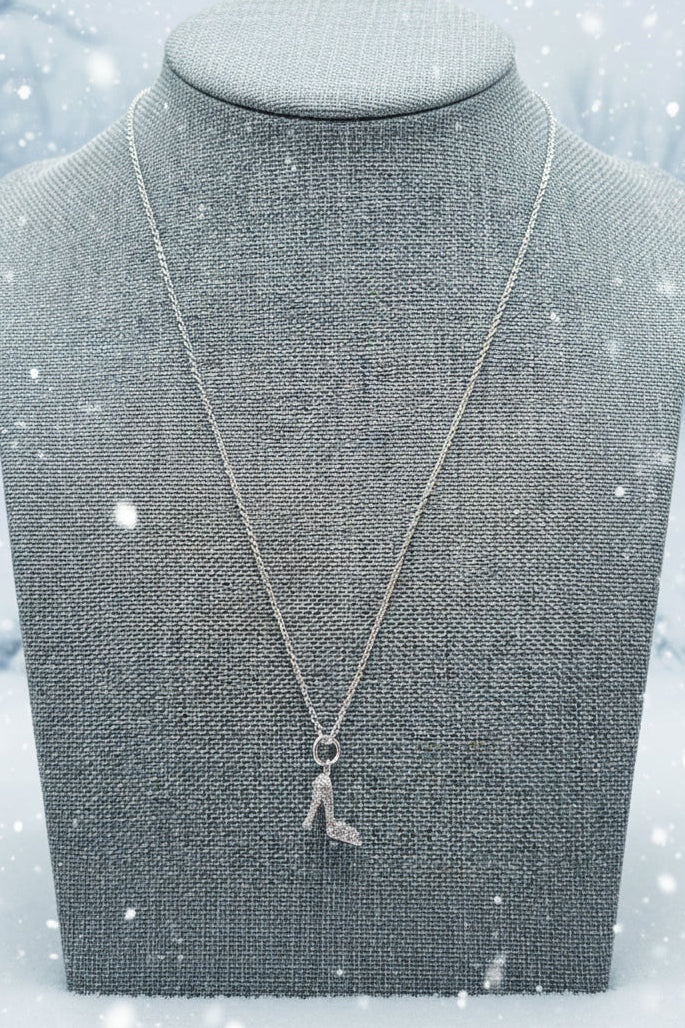 Vintage Sterling Silver HB Signed High Heel Pendant in Sterling silver Chain with Crystals