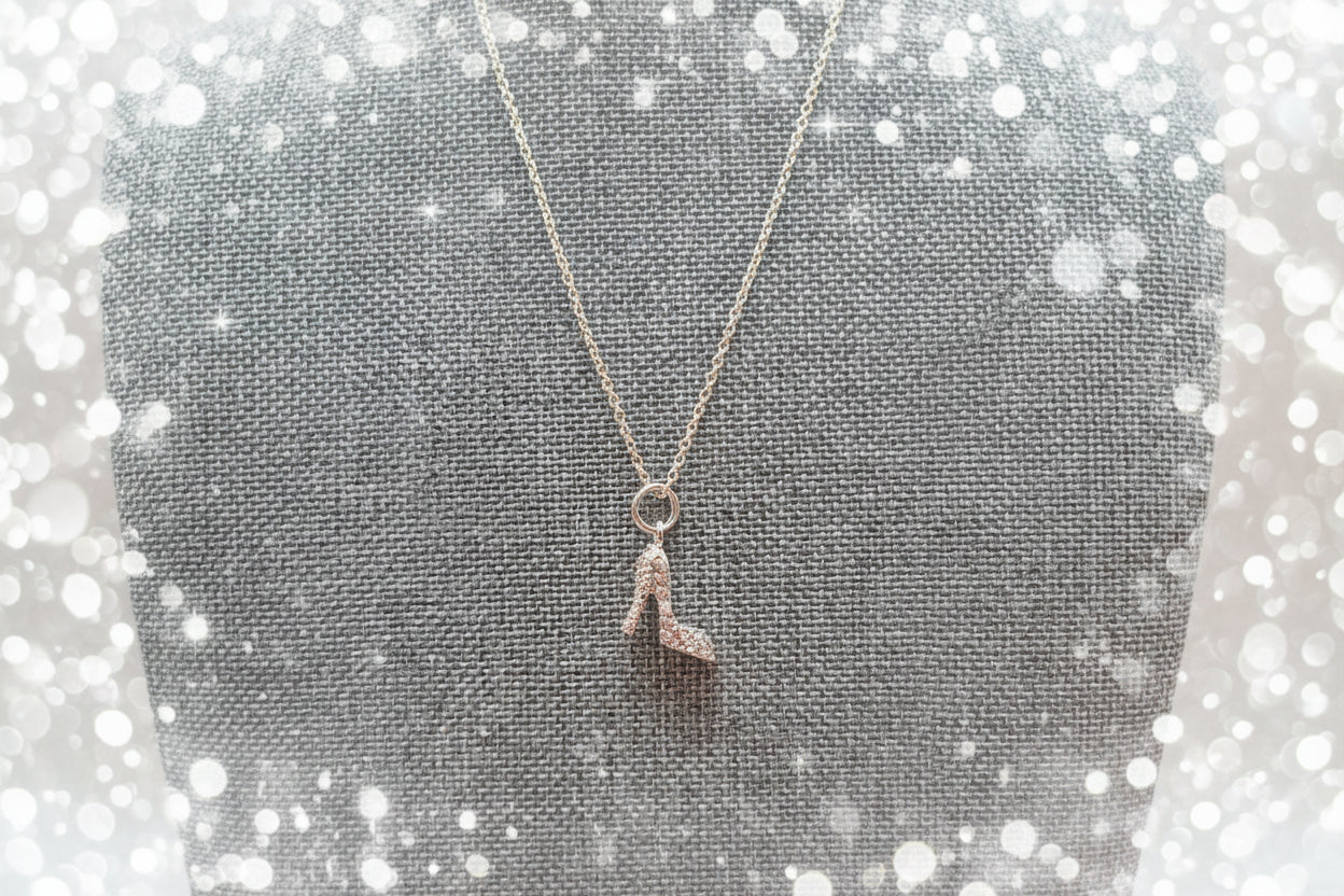 Vintage Sterling Silver HB Signed High Heel Pendant in Sterling silver Chain with Crystals