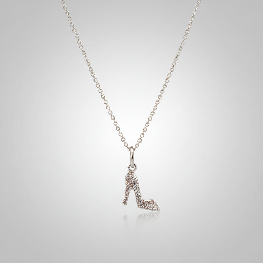 Vintage Sterling Silver HB Signed High Heel Pendant in Sterling silver Chain with Crystals