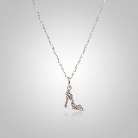 Vintage Sterling Silver HB Signed High Heel Pendant in Sterling silver Chain with Crystals