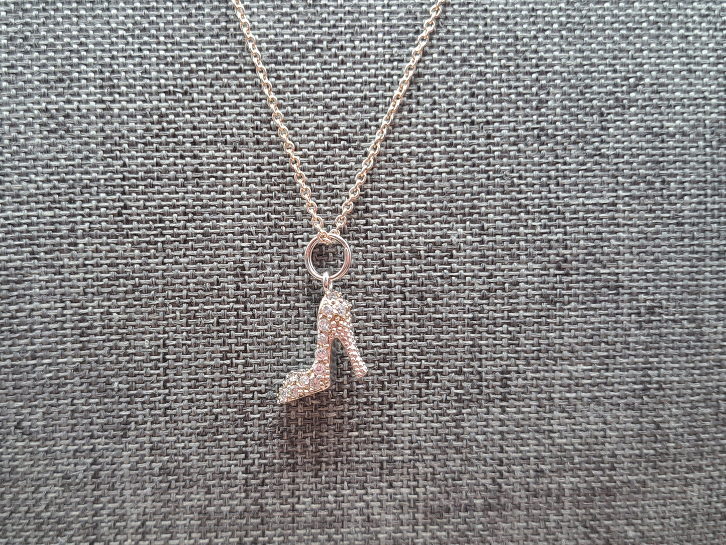 Vintage Sterling Silver HB Signed High Heel Pendant in Sterling silver Chain with Crystals