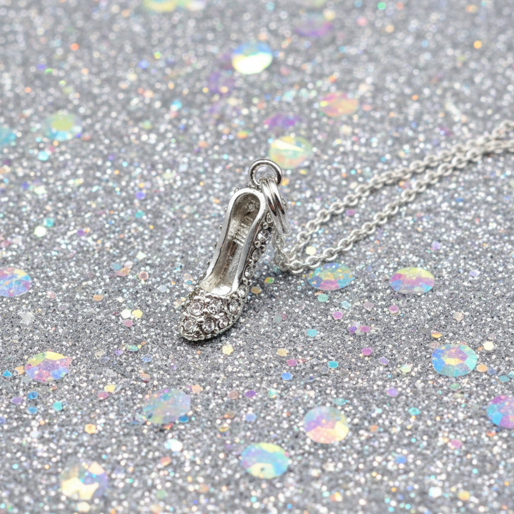 Vintage Sterling Silver HB Signed High Heel Pendant in Sterling silver Chain with Crystals