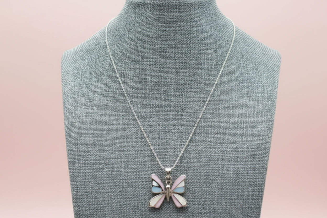 Vintage Sterling Silver Inlaid Butterfly on Sterling silver Chain
