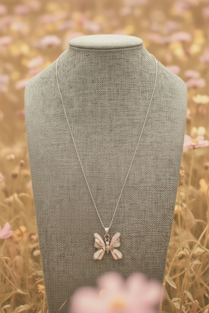 Vintage Sterling Silver Inlaid Butterfly on Sterling silver Chain