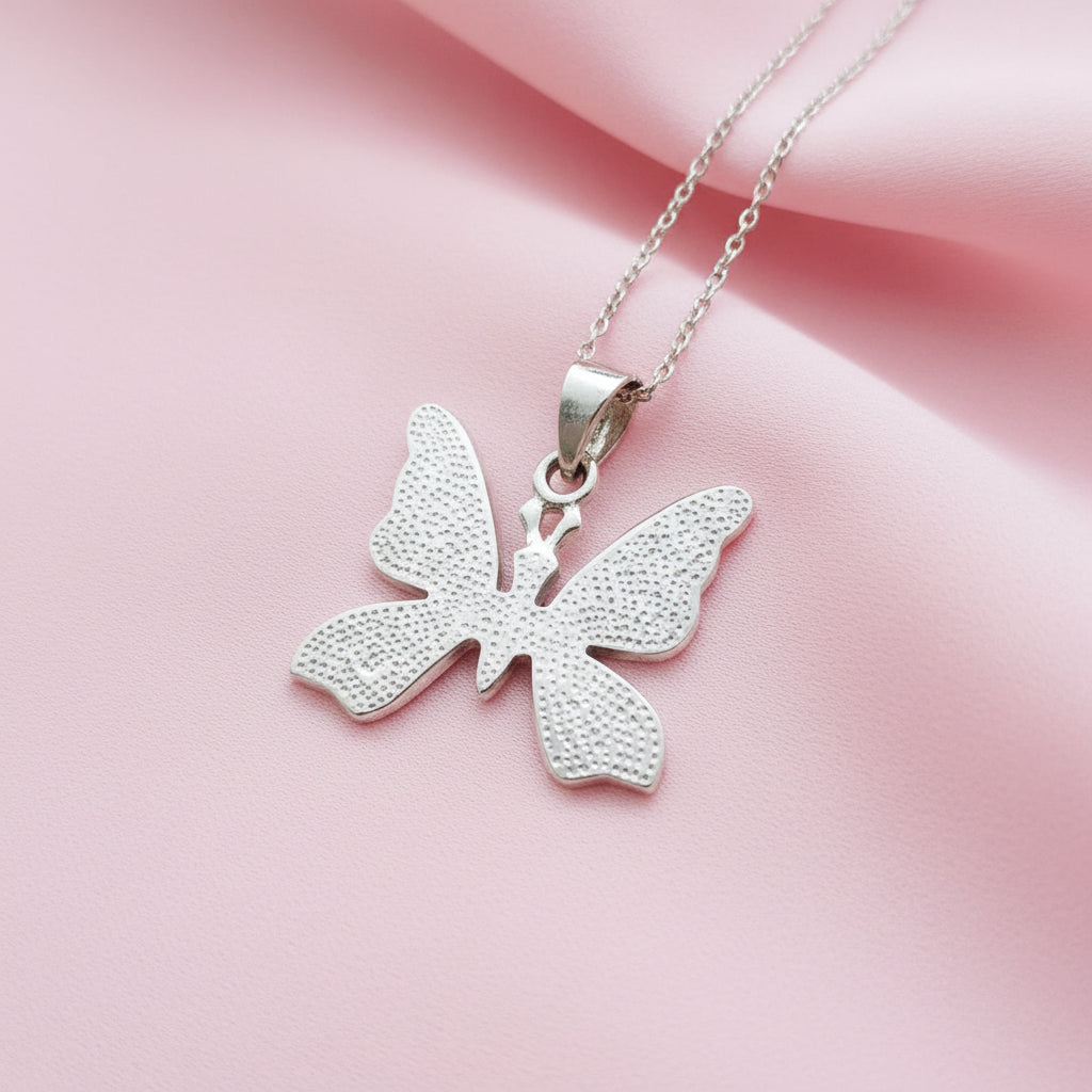 Vintage Sterling Silver Inlaid Butterfly on Sterling silver Chain