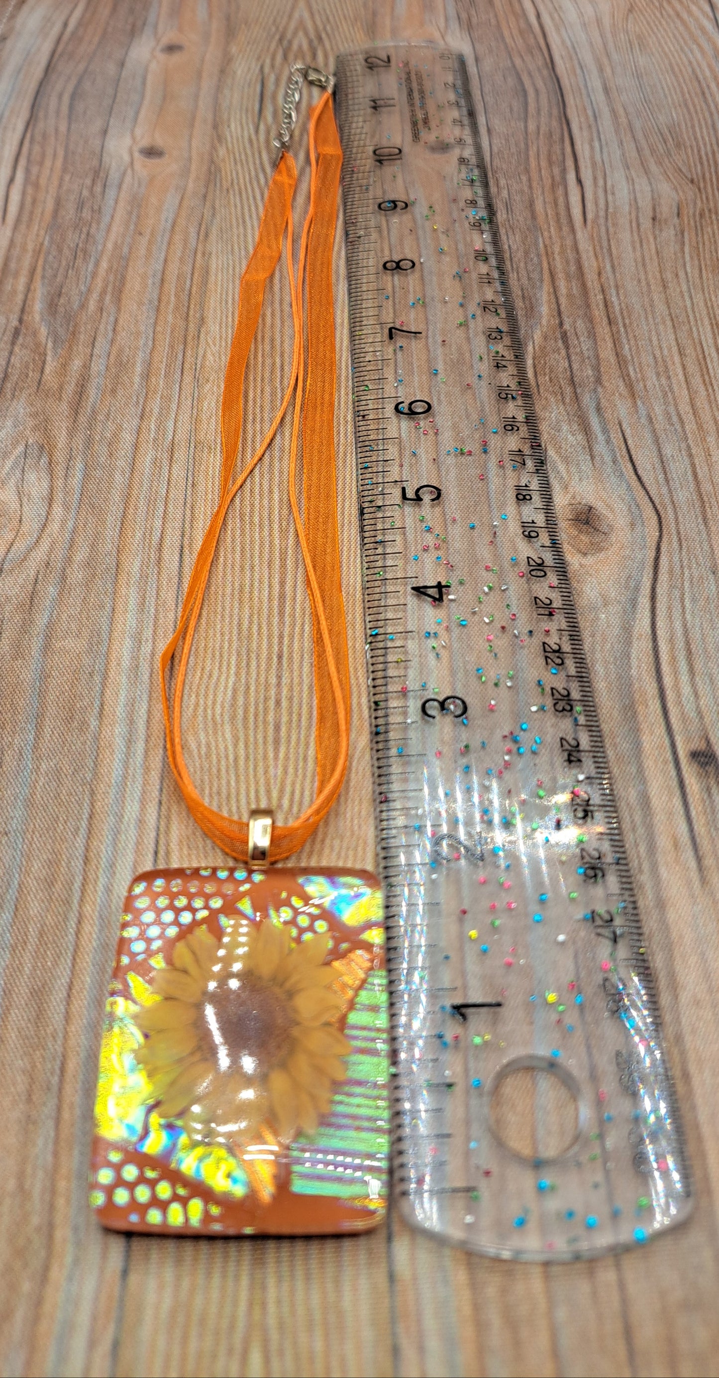 Vintage Handmade one-of-a-kind Glass with sunflower Pendant