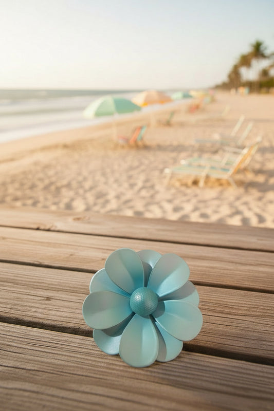 Vintage 1960s Light Blue & Seafoam Green Metal Daisy Brooch