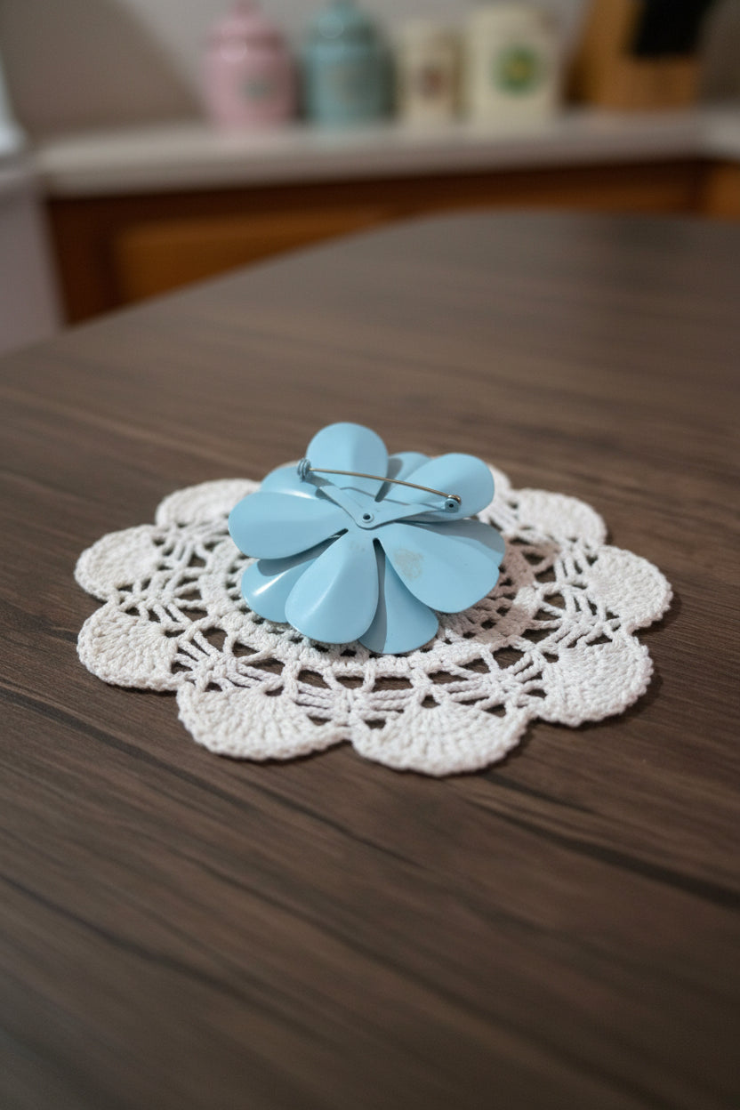 Vintage 1960s Light Blue & Seafoam Green Metal Daisy Brooch