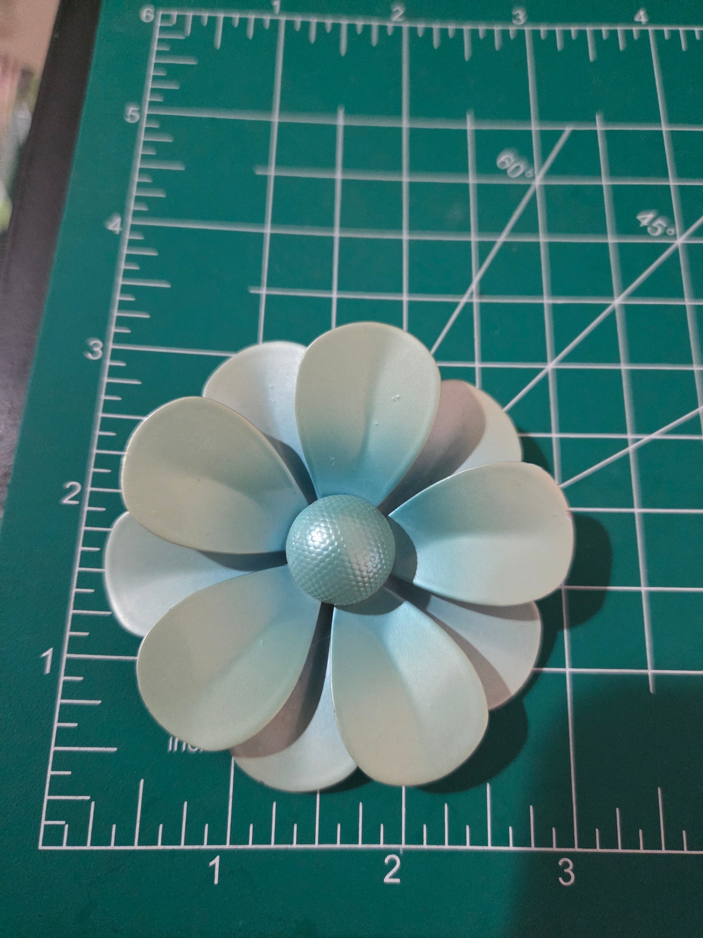 Vintage 1960s Light Blue & Seafoam Green Metal Daisy Brooch