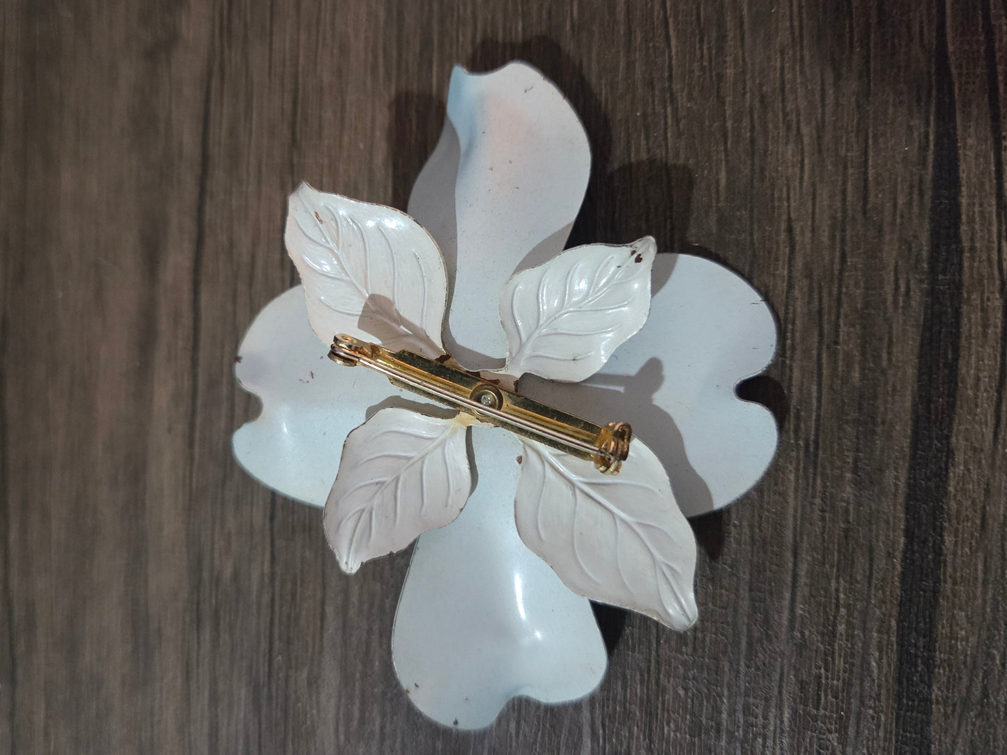 Vintage 1960s Dark Blue Metal Flower Brooch