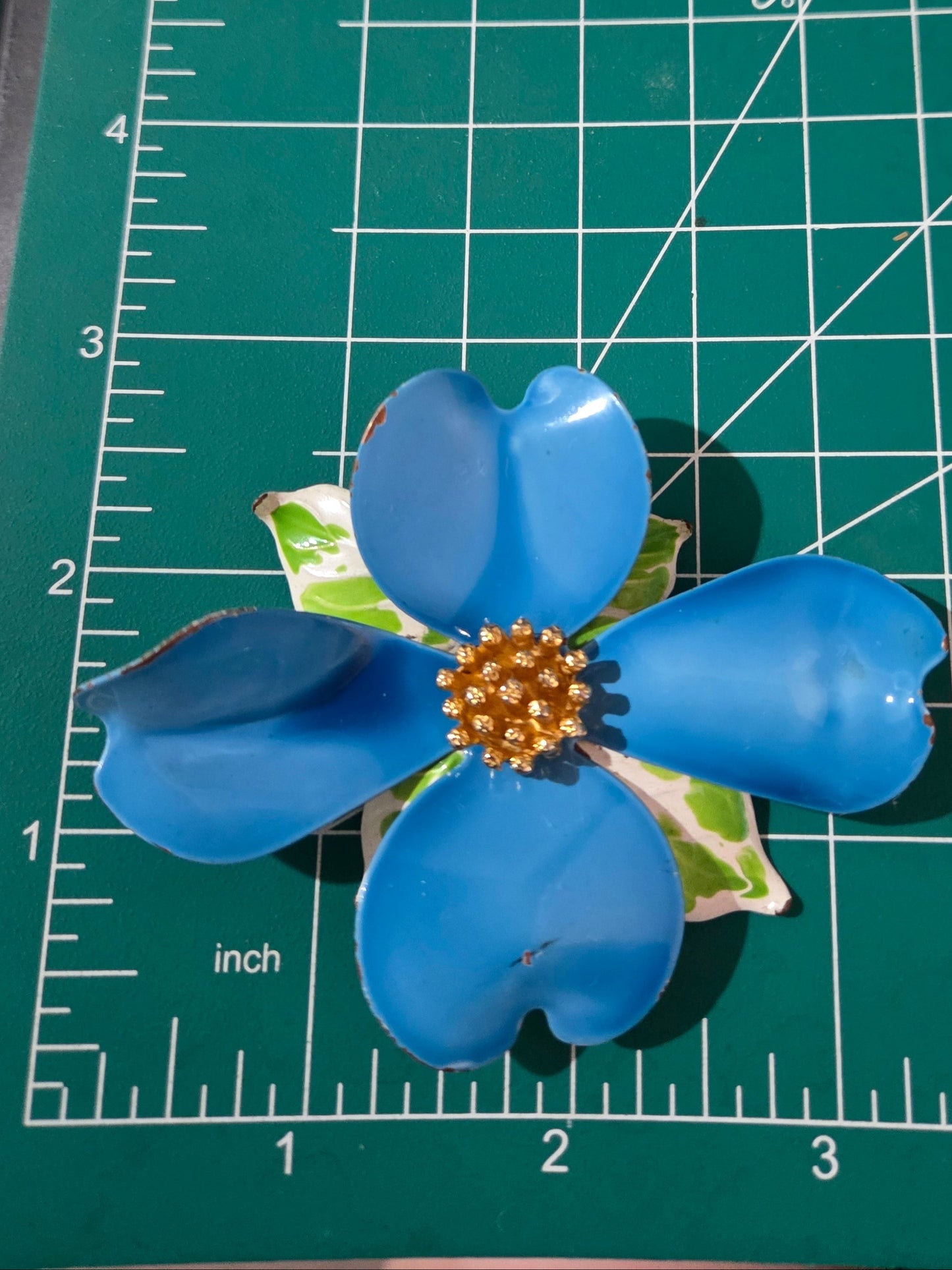 Vintage 1960s Dark Blue Metal Flower Brooch