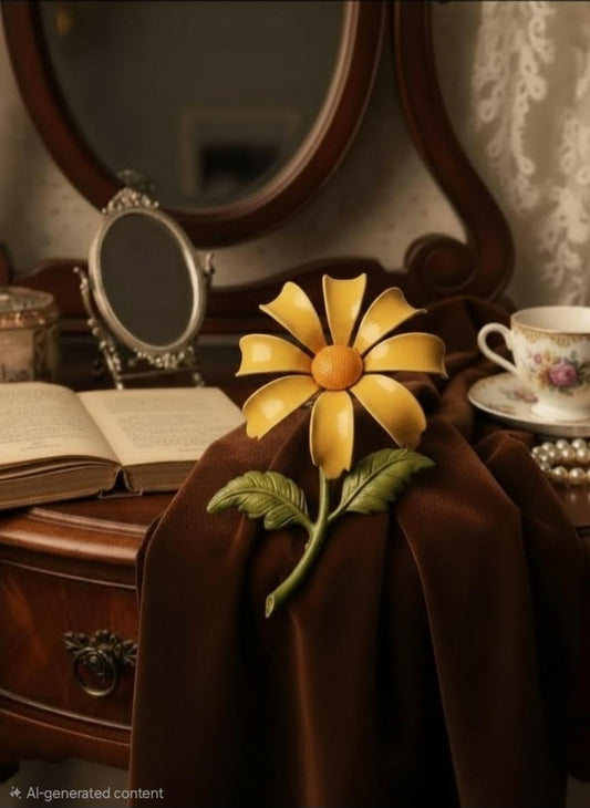 Vintage 1960s Yellow Sunflower Metal Brooch