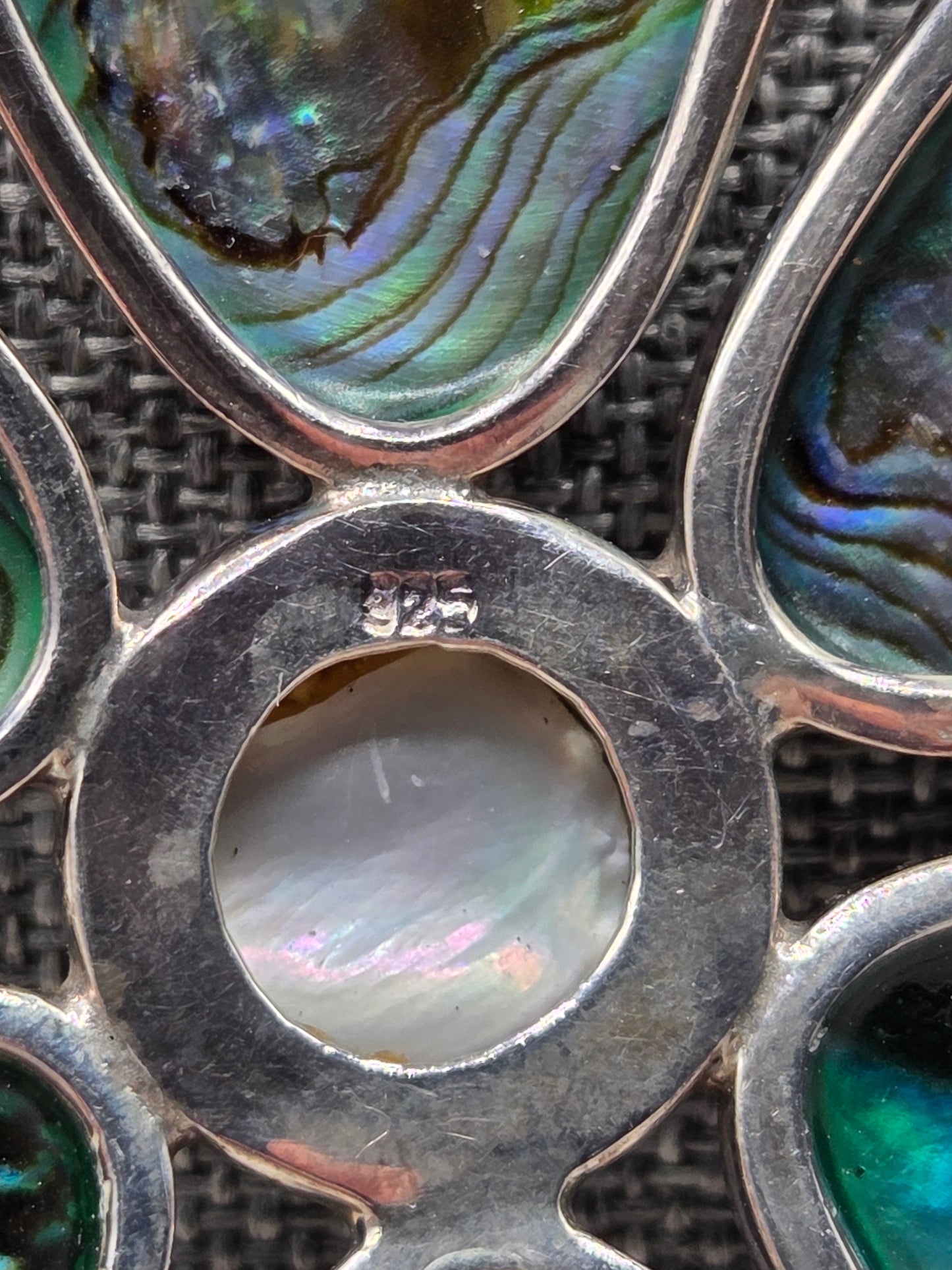 Vintage Boho Hippy Abalone flower sterling silver Thick sterling silver Chain