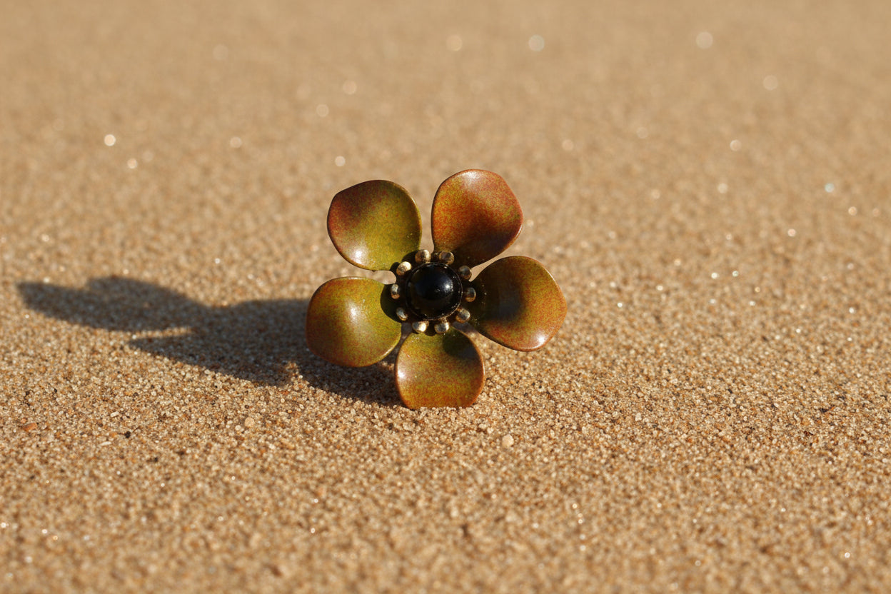 Vintage small new with tag 1960's metal flower brooch yellows