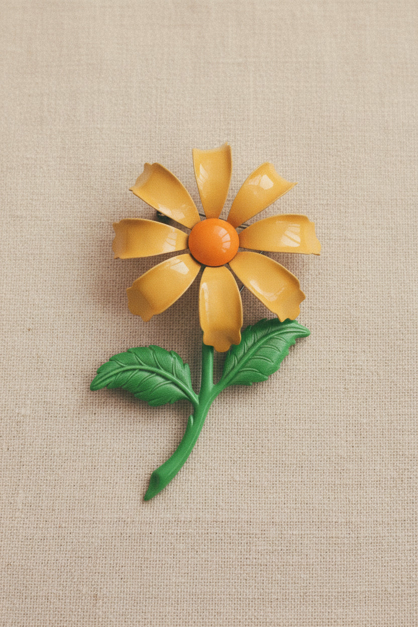 Vintage 1960s Yellow Sunflower Metal Brooch
