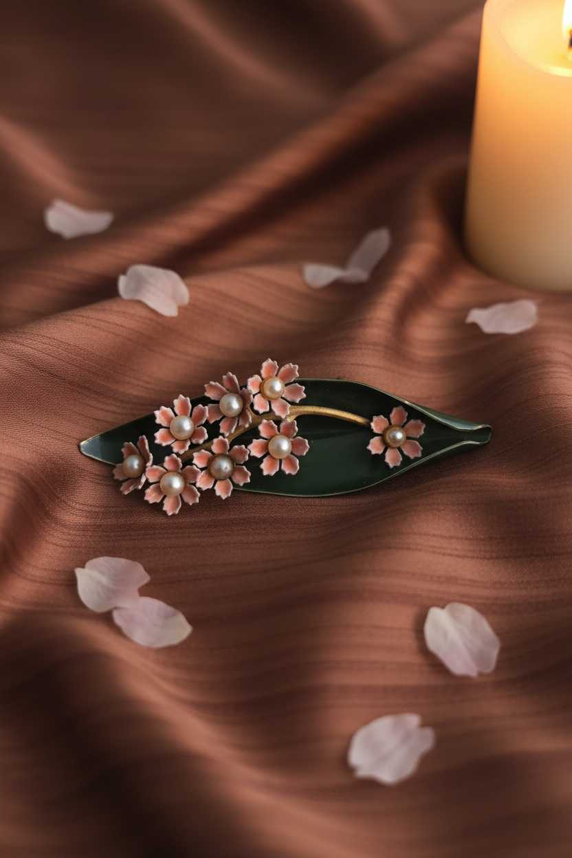 Vintage Japanese-Inspired Cherry Blossom Brooch