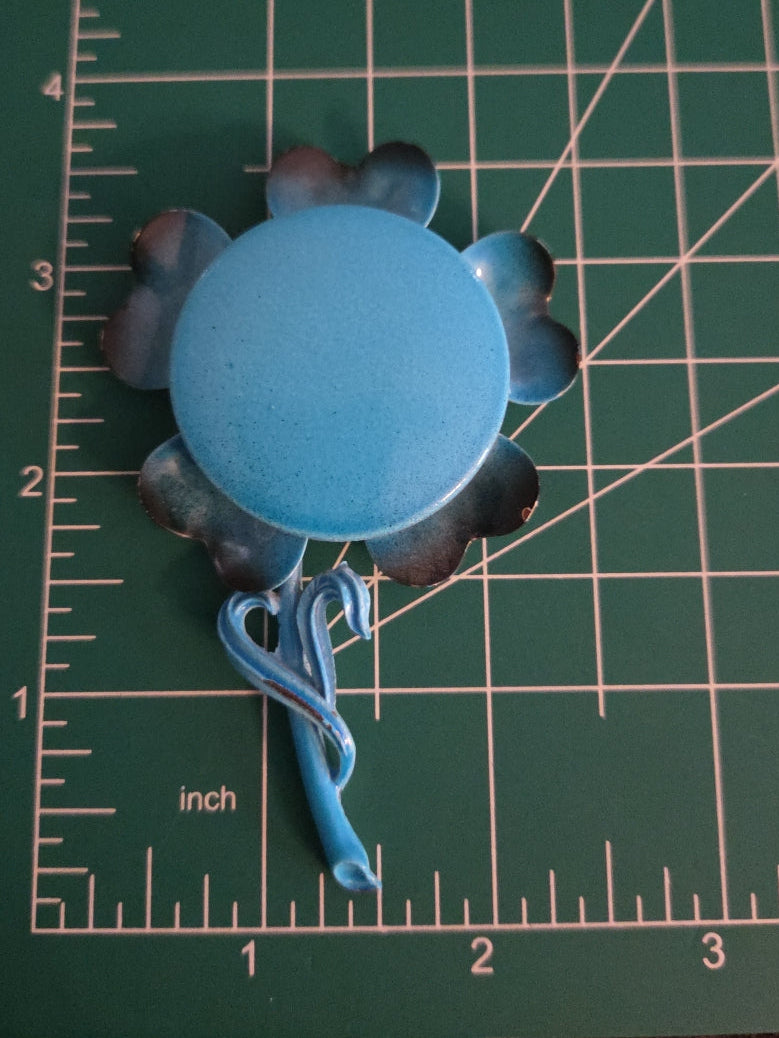 Vintage 1960s Blue Enamel Flower Brooch quirky original