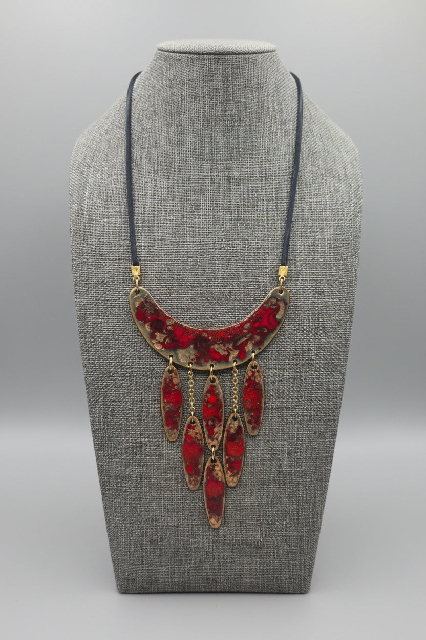 Vintage Enamel Red Bohemian Necklace