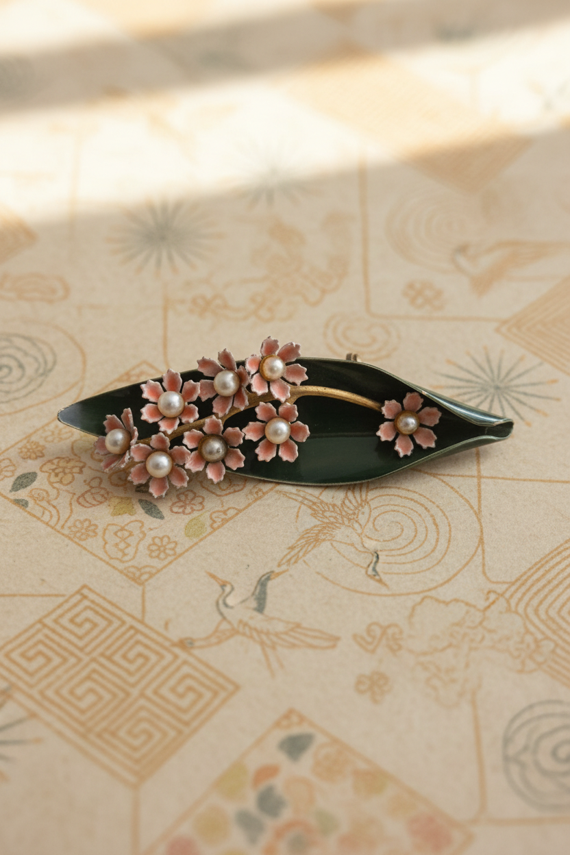 Vintage Japanese-Inspired Cherry Blossom Brooch