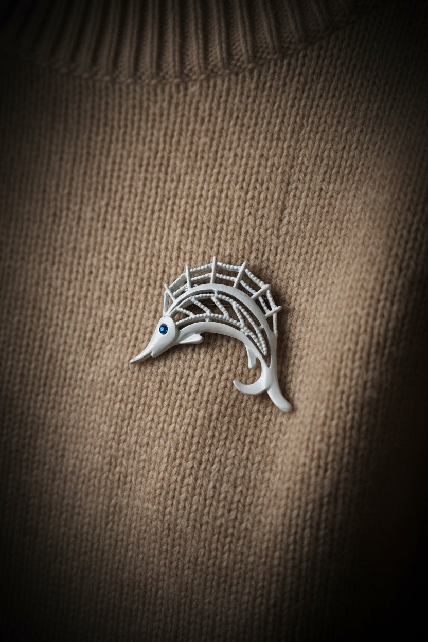 Vintage white Marlin Fish brooch 1960's