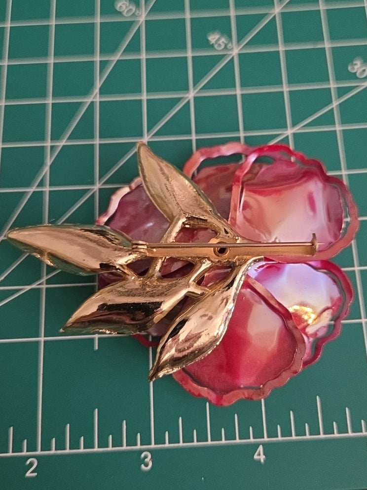 Vintage hot pink pearl center metal flower