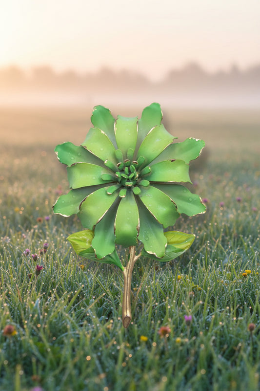 Vintage green enamel metal flower brooch 1960's