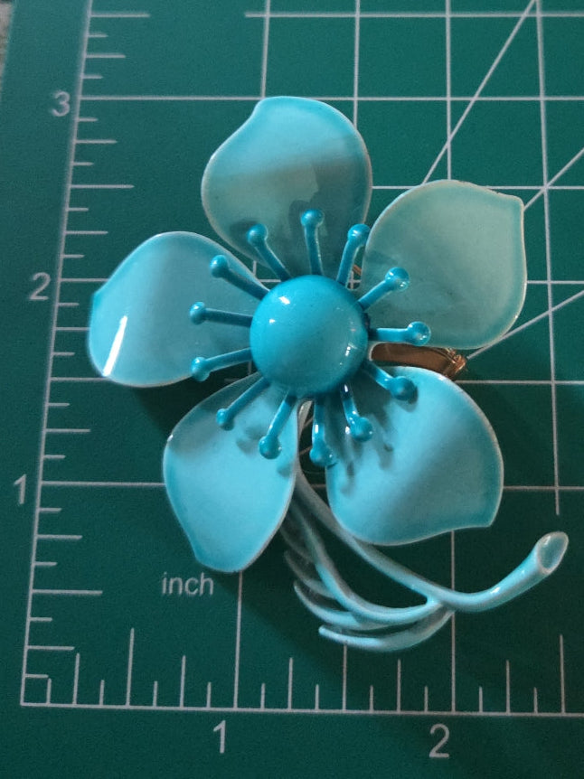 Vintage light blue metal flower 1960's