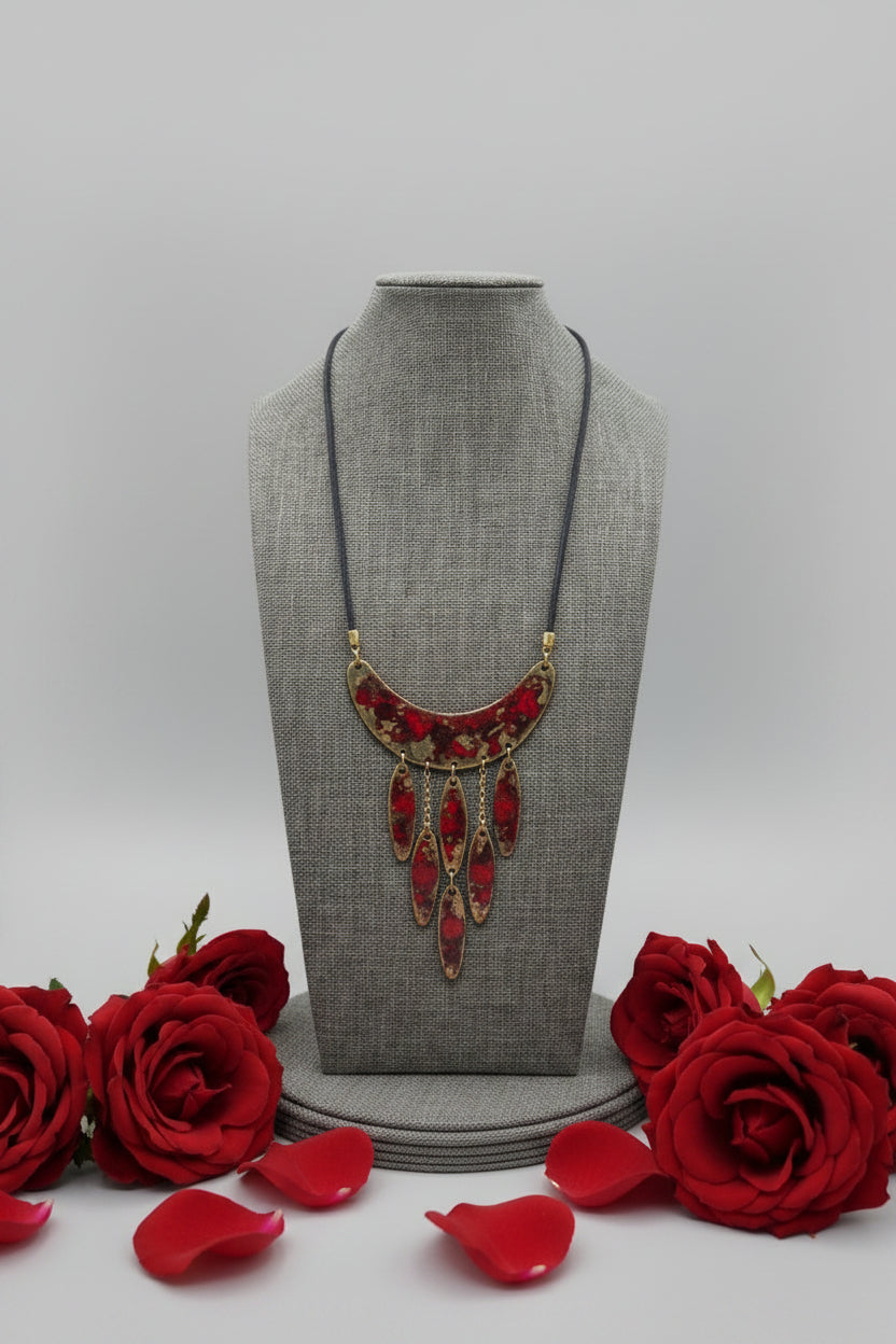 Vintage Enamel Red Bohemian Necklace
