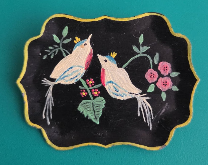 Vintage Hand Painted Brooch Two Birds and flower Beautiful