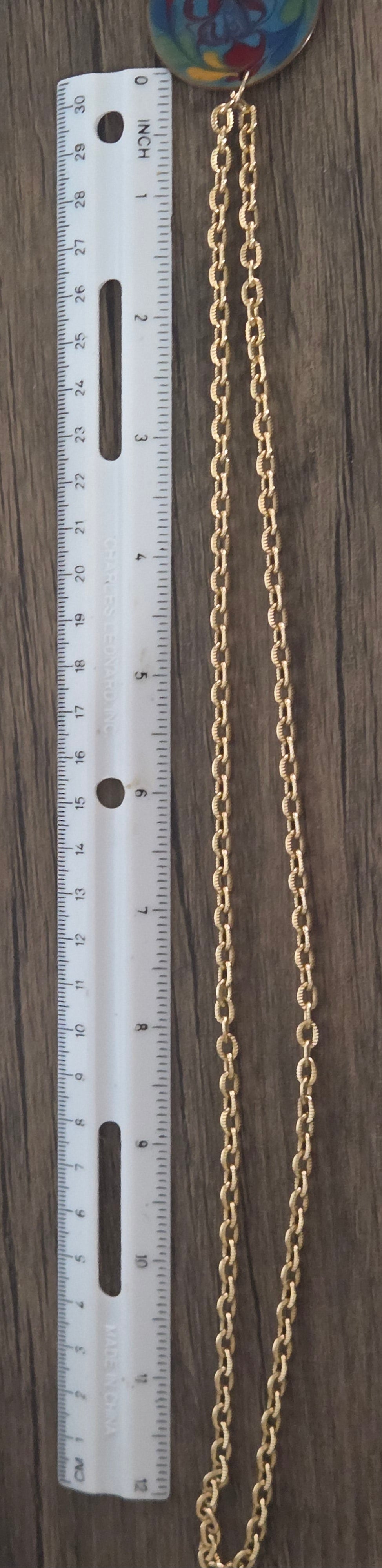 Vintage 1970's enamel round pendant with gold chain Groovy Unique