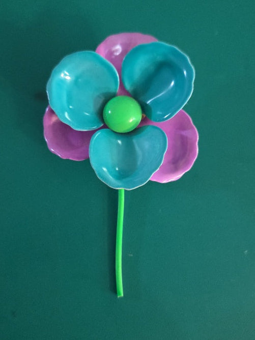 Pinwheel flower teal and purple fun Vintage metal 1960's Brooch
