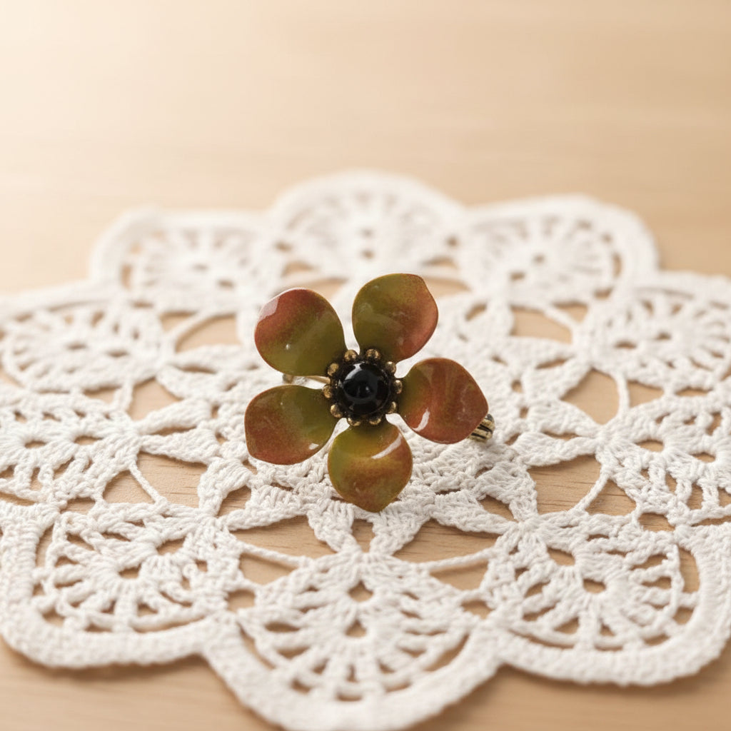 Vintage small new with tag 1960's metal flower brooch yellows