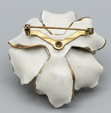 Vintage White & Gold Dogwood Flower Brooch
