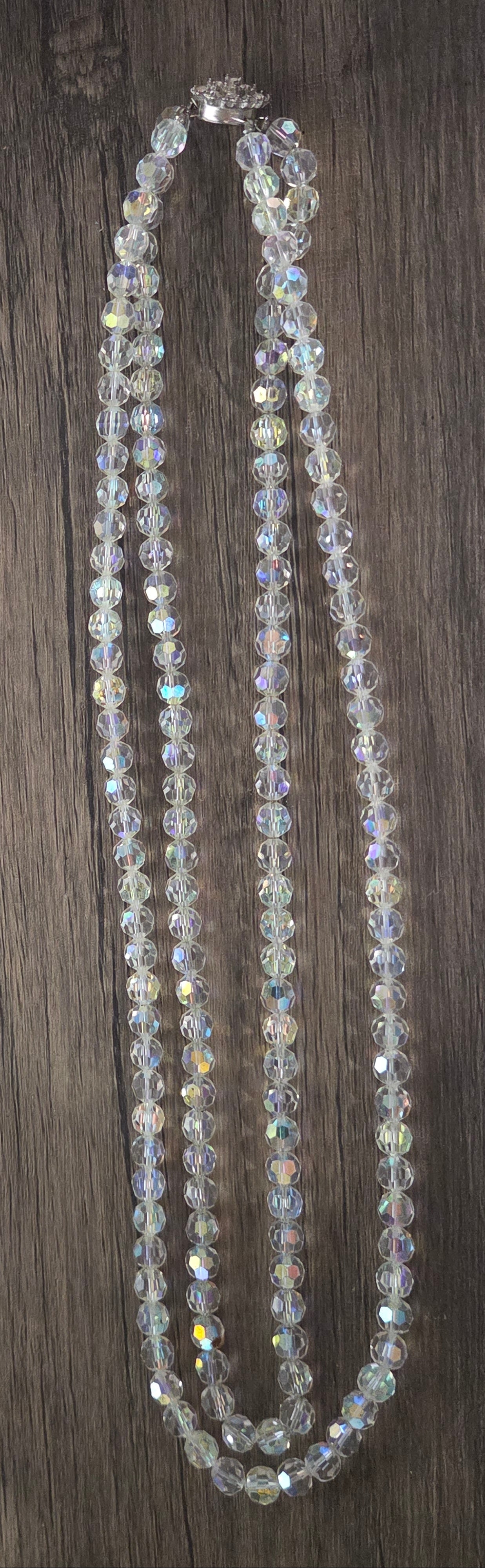 Vintage knotted double crystals with crystal clasp stunning 1960's