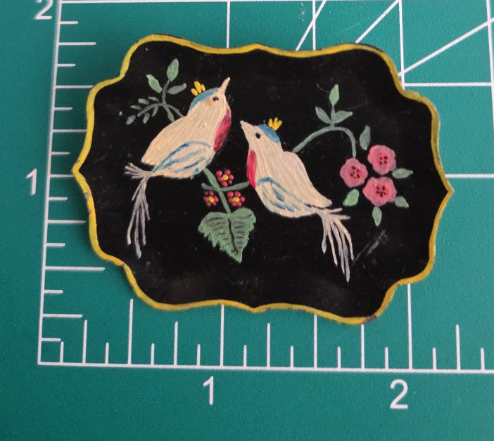 Vintage Hand Painted Brooch Two Birds and flower Beautiful