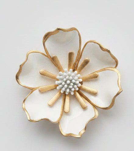 Vintage White & Gold Dogwood Flower Brooch