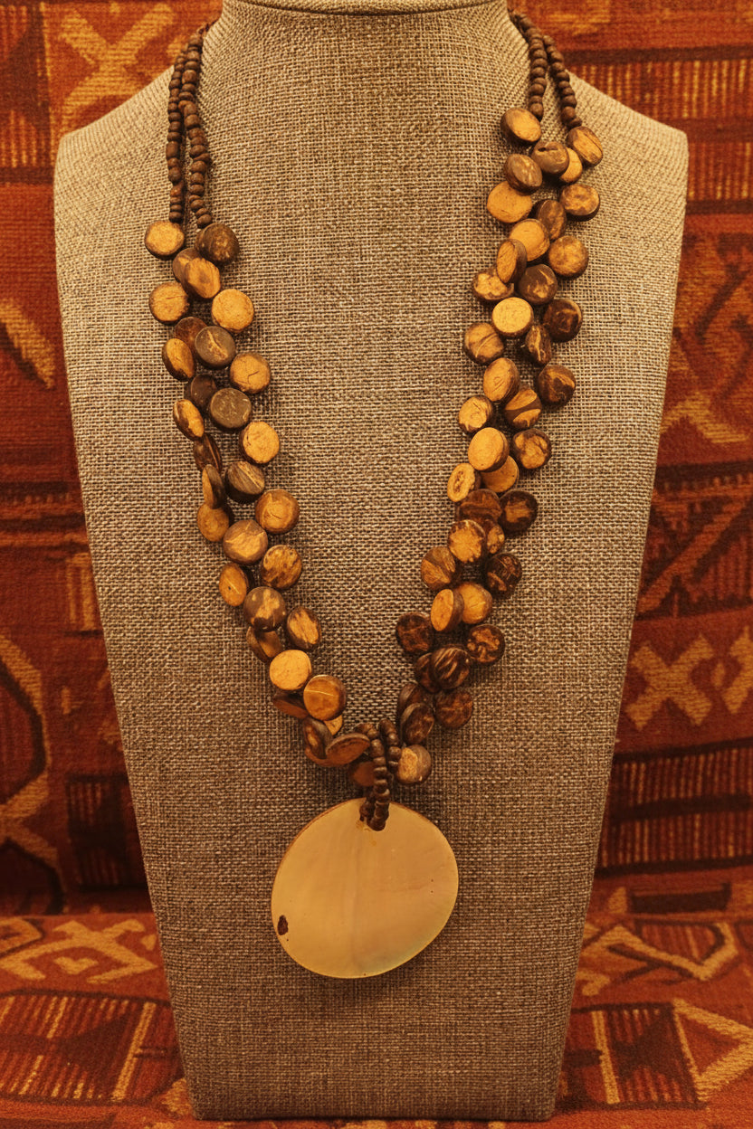 Vintage Signed VJ Vicky Jousan Shell & Wood Statement Brooch