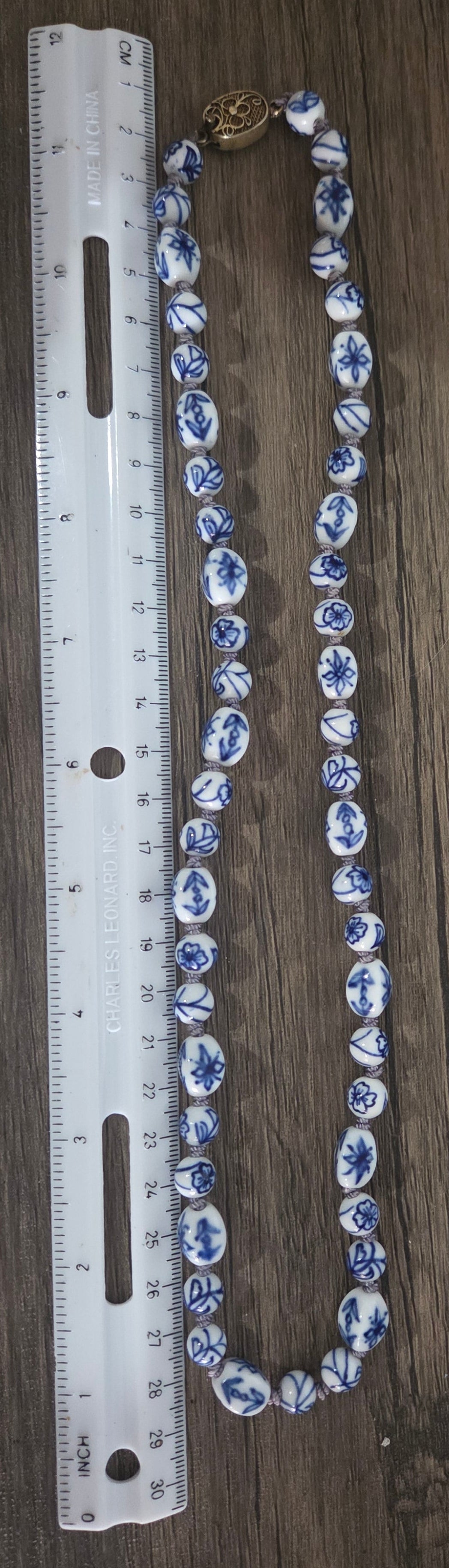 Vintage Blue & White Porcelain Bead Statement Necklace – Handcrafted Ceramic Beads – Long Chinoiserie Style Necklace