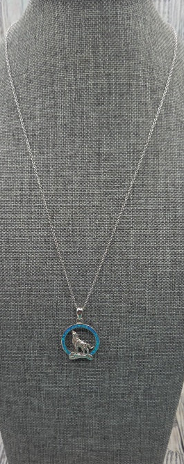 Vintage Sterling Silver Opal Wolf Moon Pendant with Chain